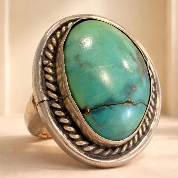 Navajo Jewelry - Navajo Turquoise Vintage Sterling Silver 925 Ring Size 6